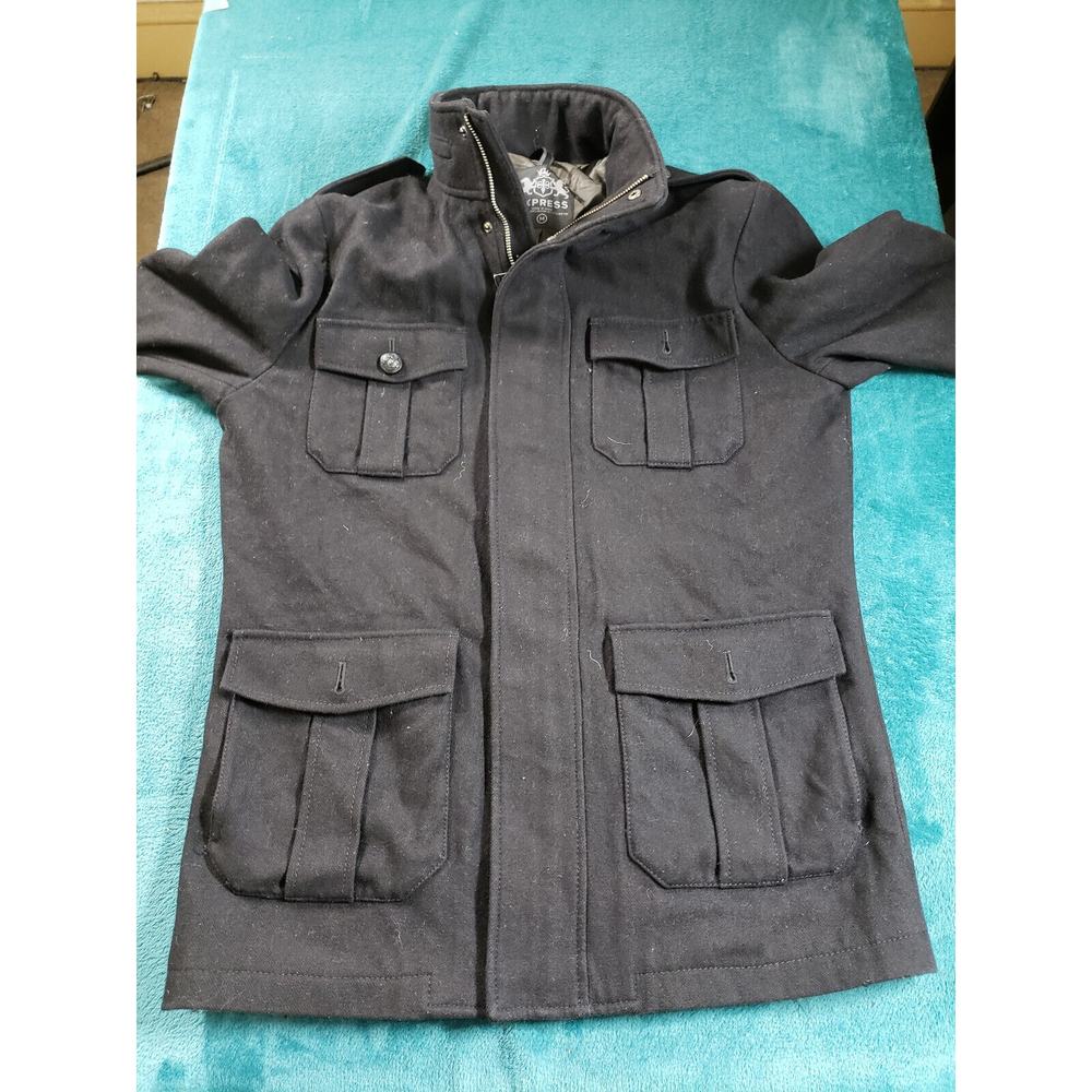 Express Jacket Sz Medium Womens Black Long Sleeves Military Pockets Wool Blend